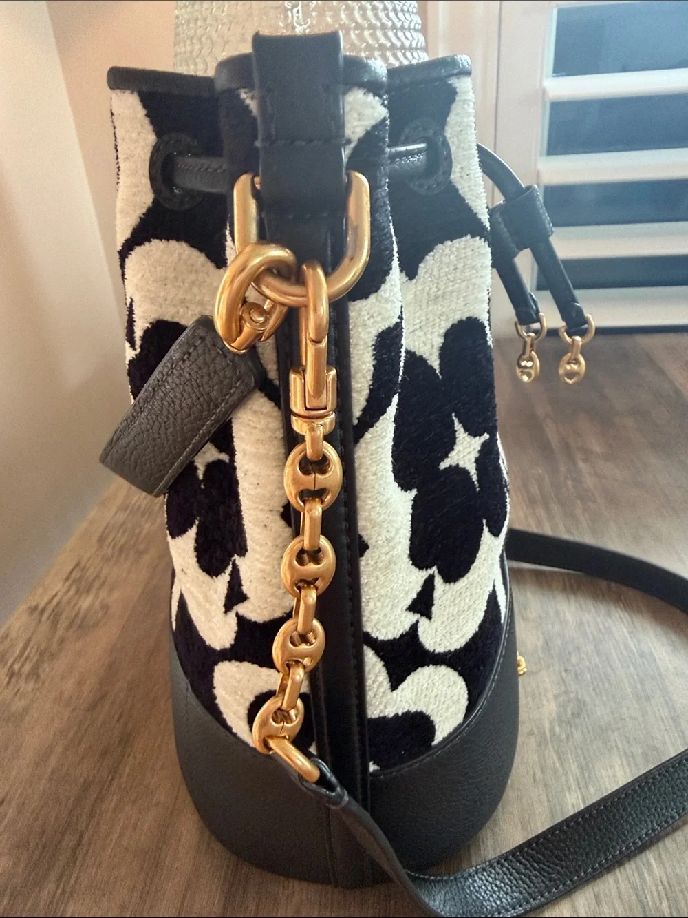 Kate Spade Chenille Floral Monogram Fabric Bucket Purse